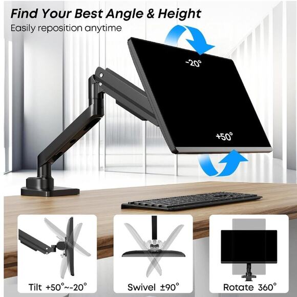 Premium Heavy Duty Monitor Arm for 17 to 49 inch Screens up to 44lbs, - Picture 1 of 6